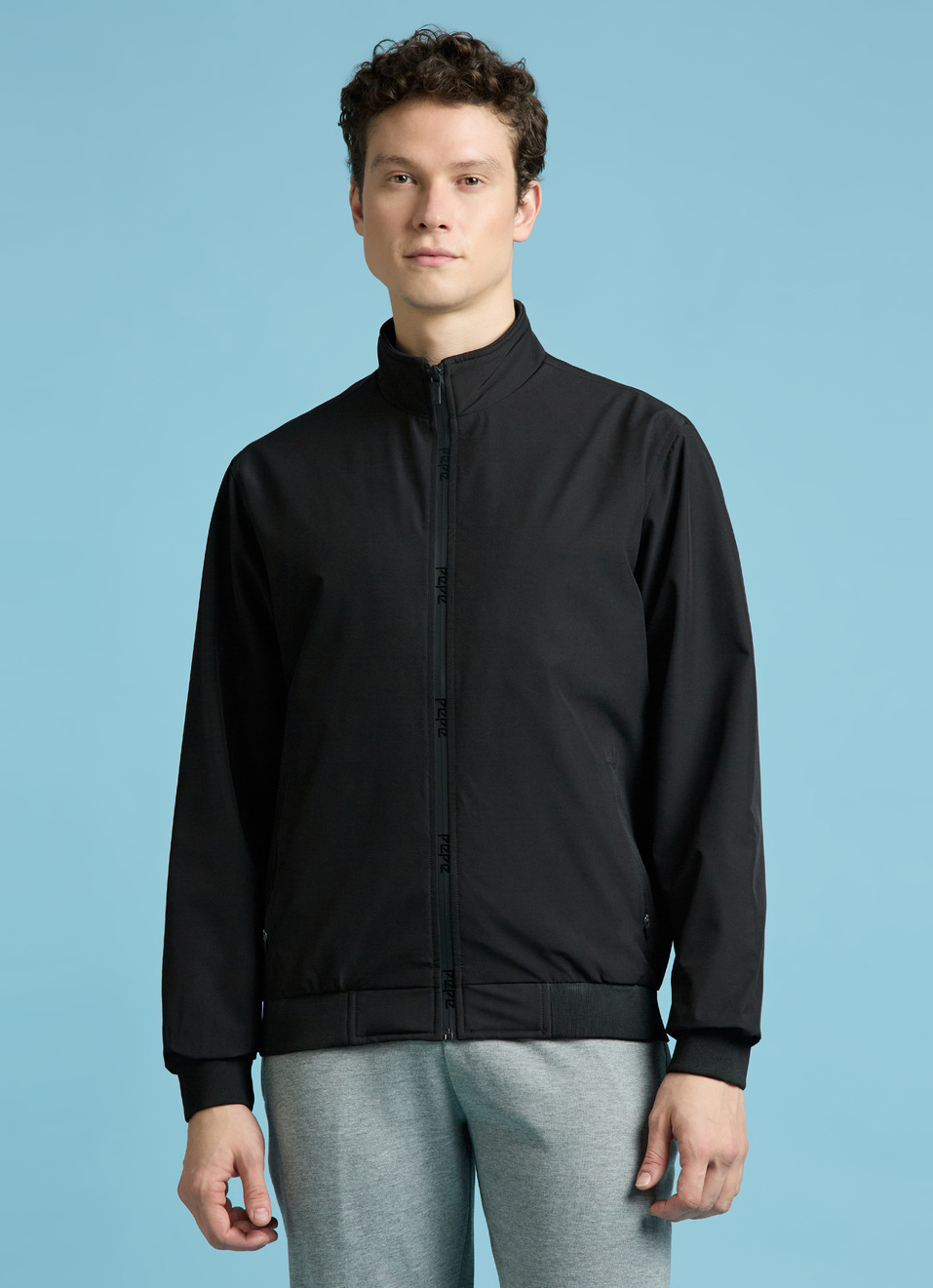 Black High Neck Full Sleeve Lightweight Jacket, , large image number 1