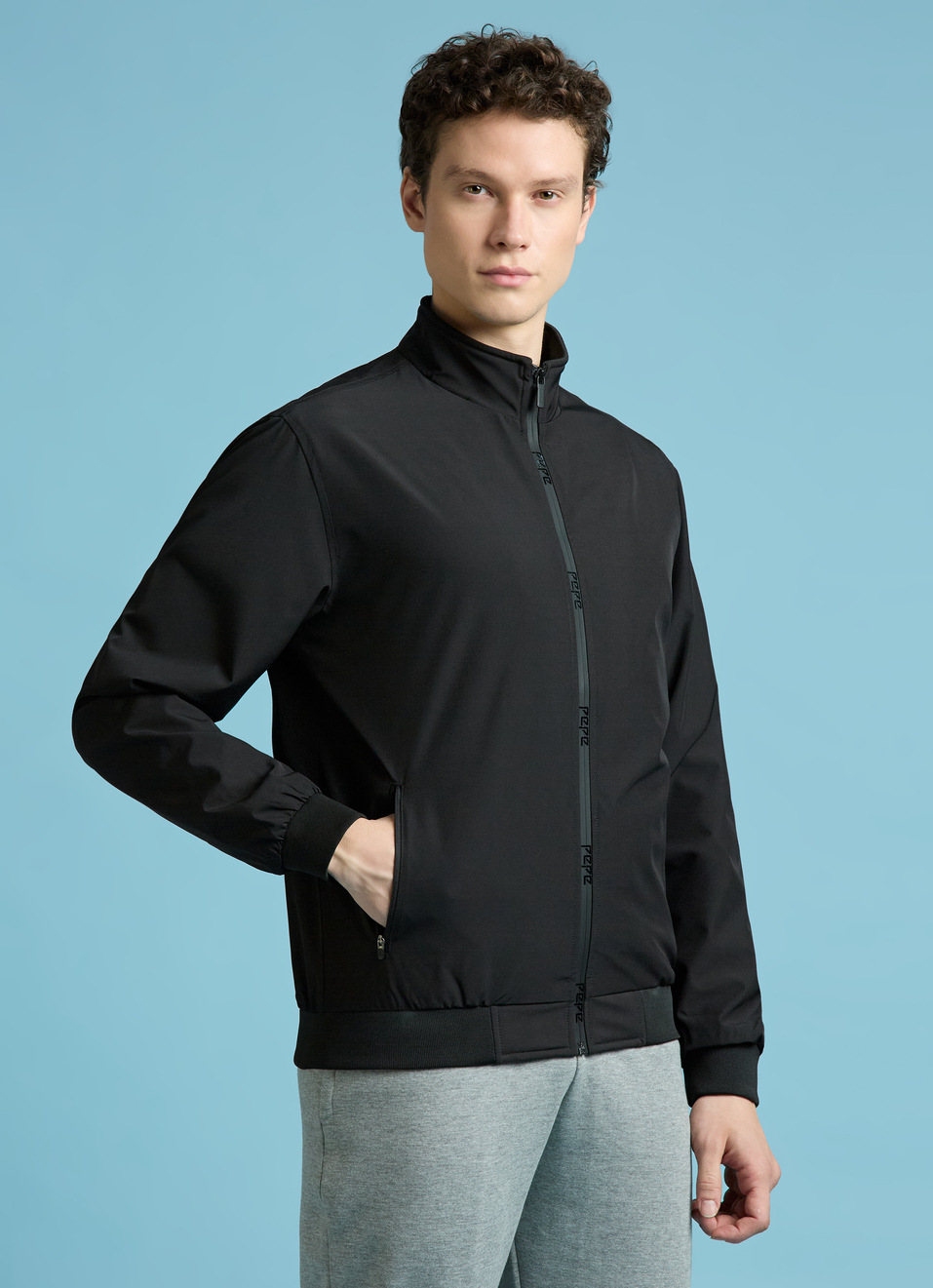 Black High Neck Full Sleeve Lightweight Jacket, , large image number 3