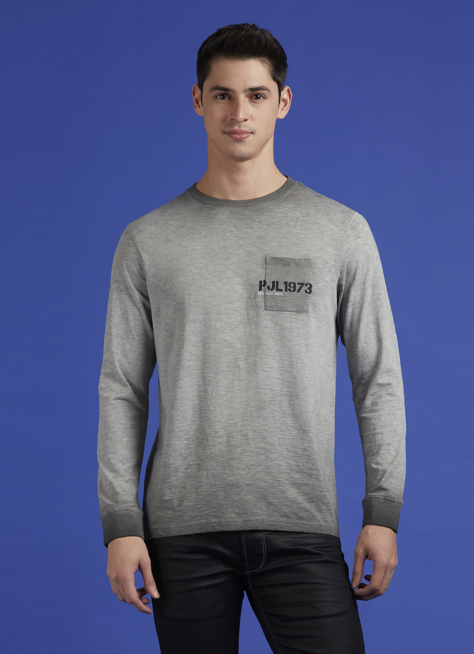 Grey Graphic Back Print Full Sleeve T-shirt, , large image number 1