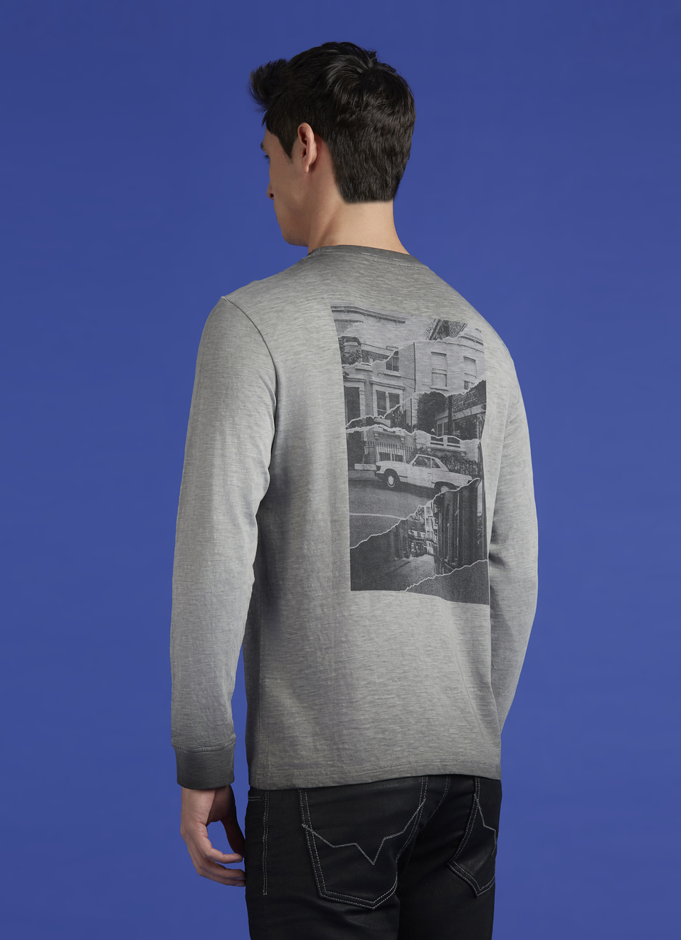 Grey Graphic Back Print Full Sleeve T-shirt, , large image number 2