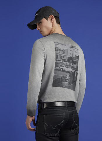 Grey Graphic Back Print Full Sleeve T-shirt