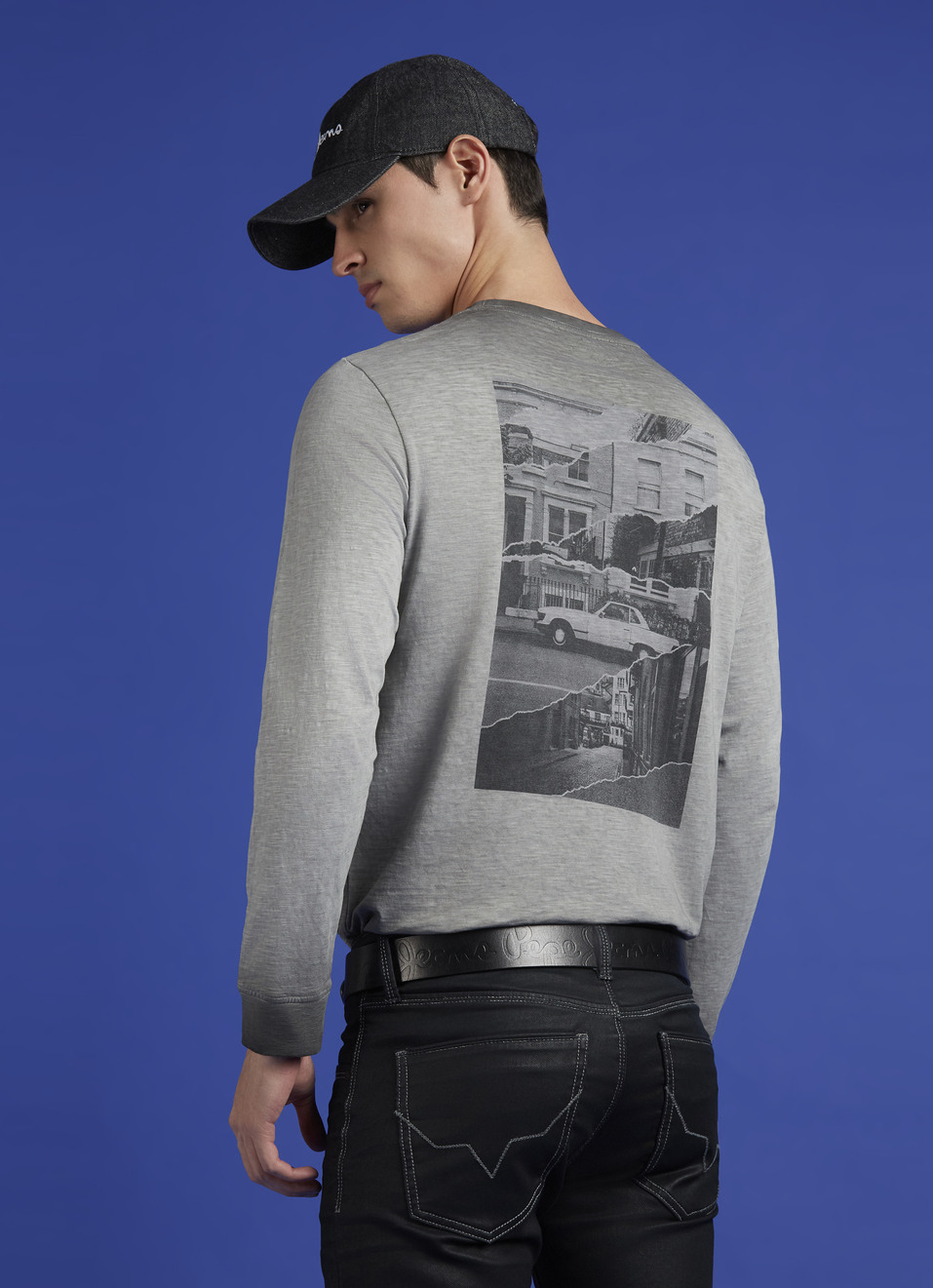 Grey Graphic Back Print Full Sleeve T-shirt, , large image number 0