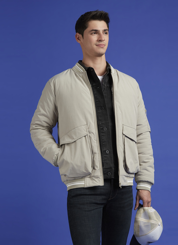 Beige Ribbed Neck Full Sleeve Jacket