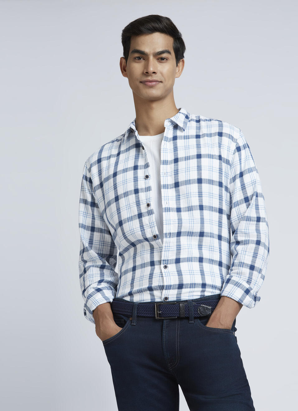 White Check Full Sleeve Shirt, , large image number 0
