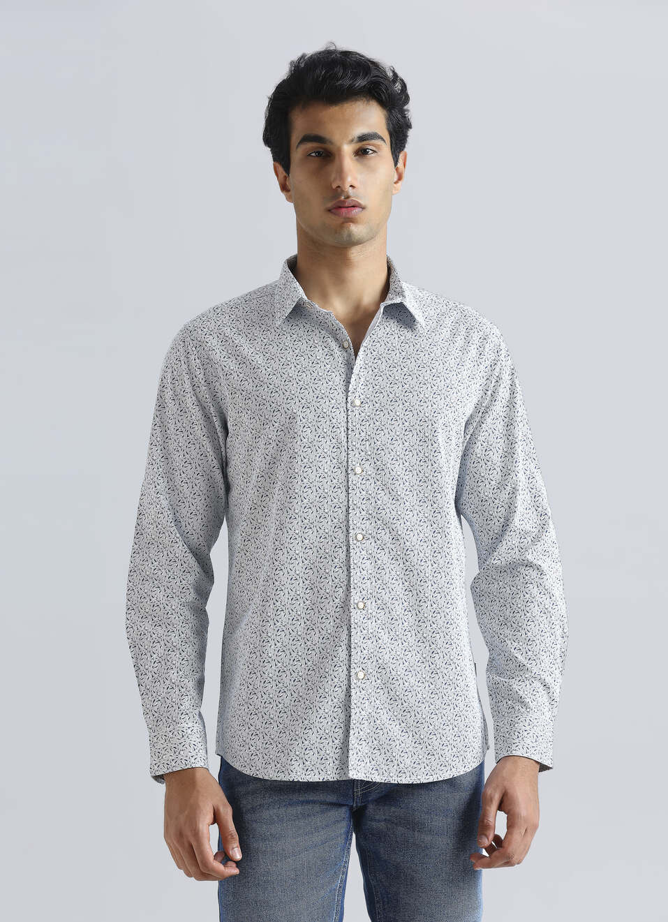 White Abstract Print Full Sleeve Shirt, , large image number 1