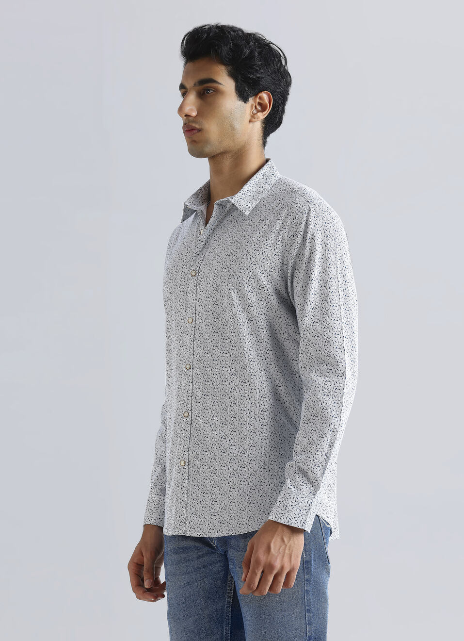 White Abstract Print Full Sleeve Shirt, , large image number 3