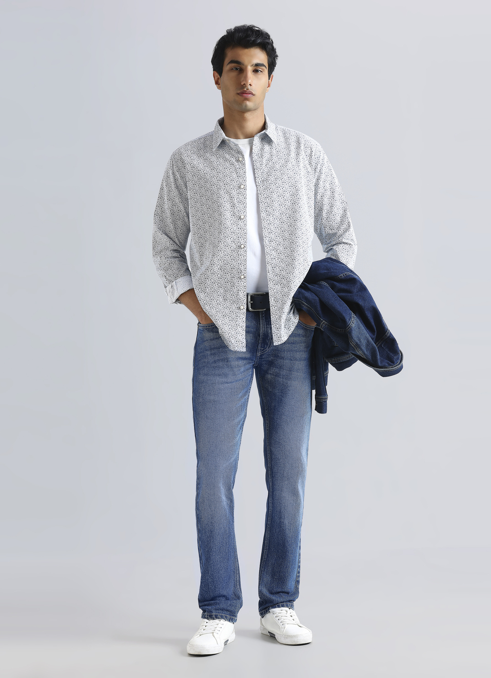 White Abstract Print Full Sleeve Shirt, , large image number 5