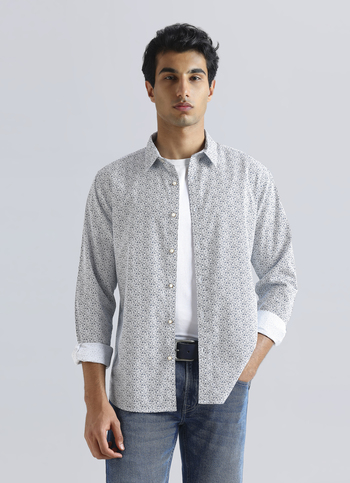 White Abstract Print Full Sleeve Shirt