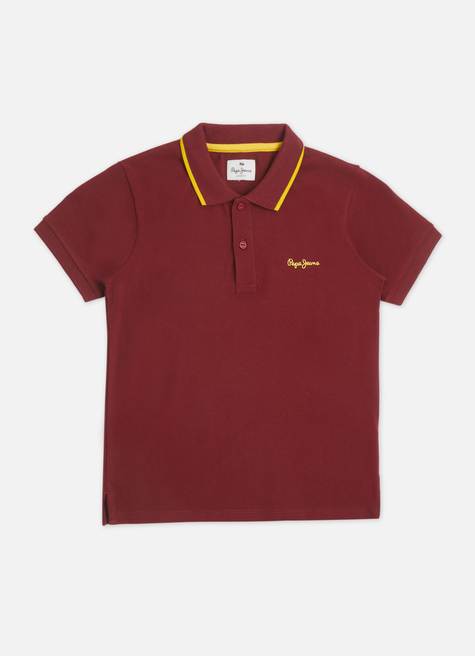 Boys Yellow Ribbed Collar Short Sleeve Polo, , large image number 0