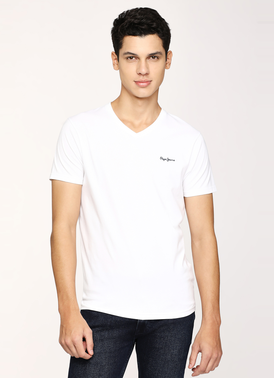 Men White V Neck Short Sleeve T-shirt, , large image number 1