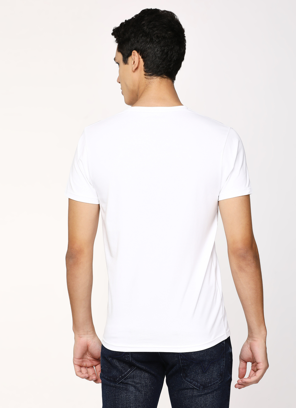 Men White V Neck Short Sleeve T-shirt, , large image number 2