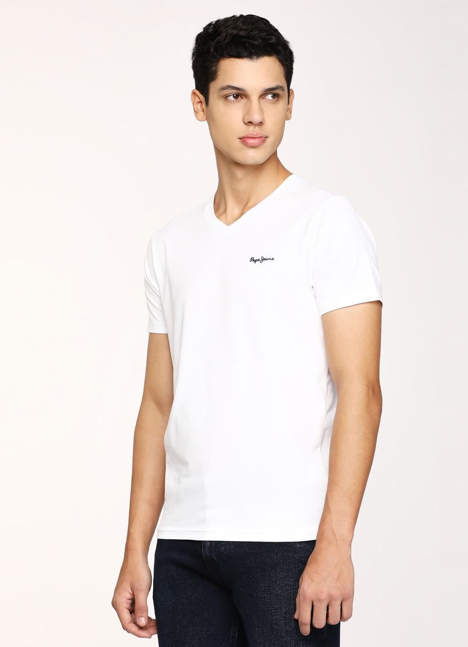 Men White V Neck Short Sleeve T-shirt, , large image number 3