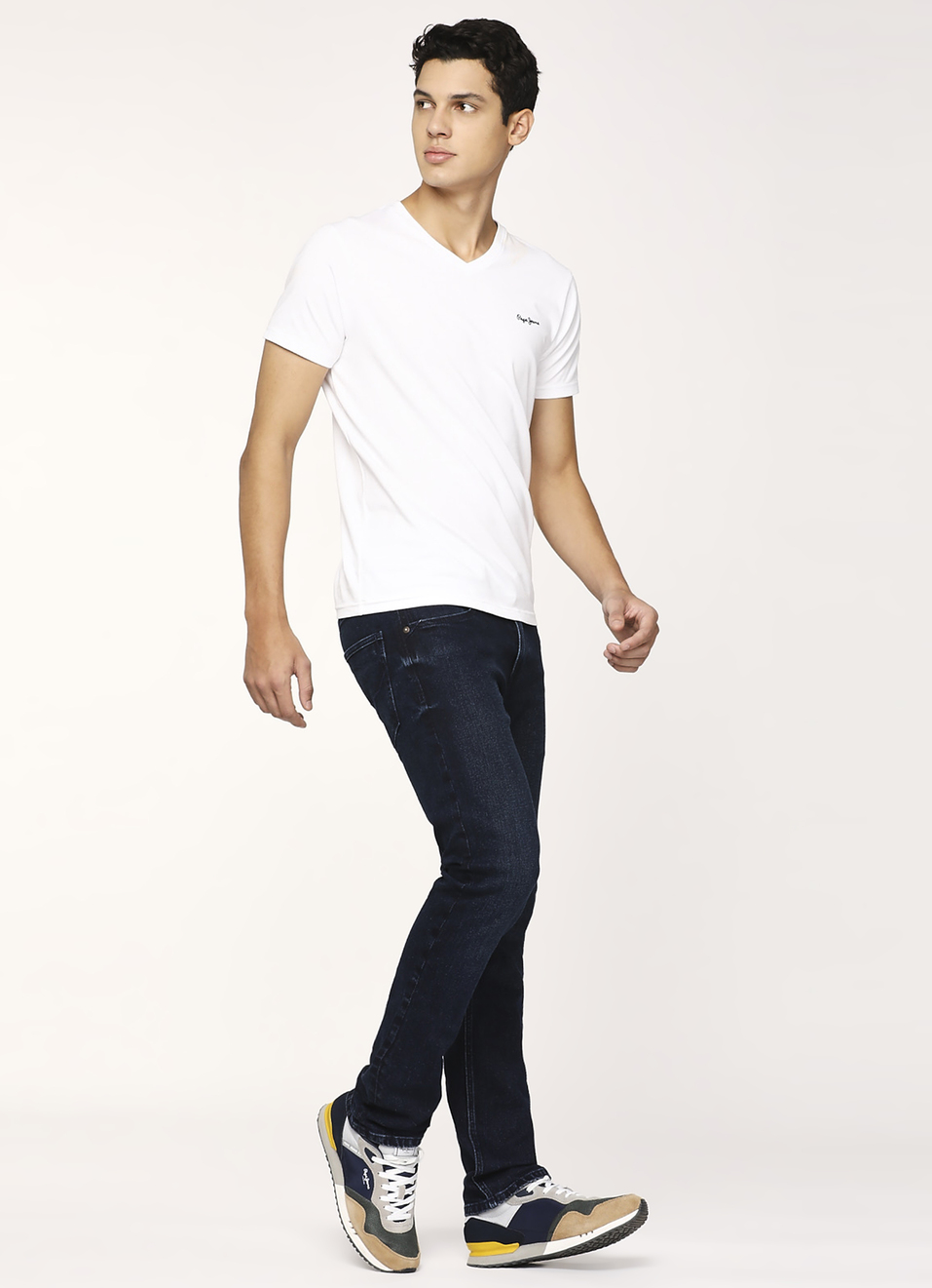 Men White V Neck Short Sleeve T-shirt, , large image number 6