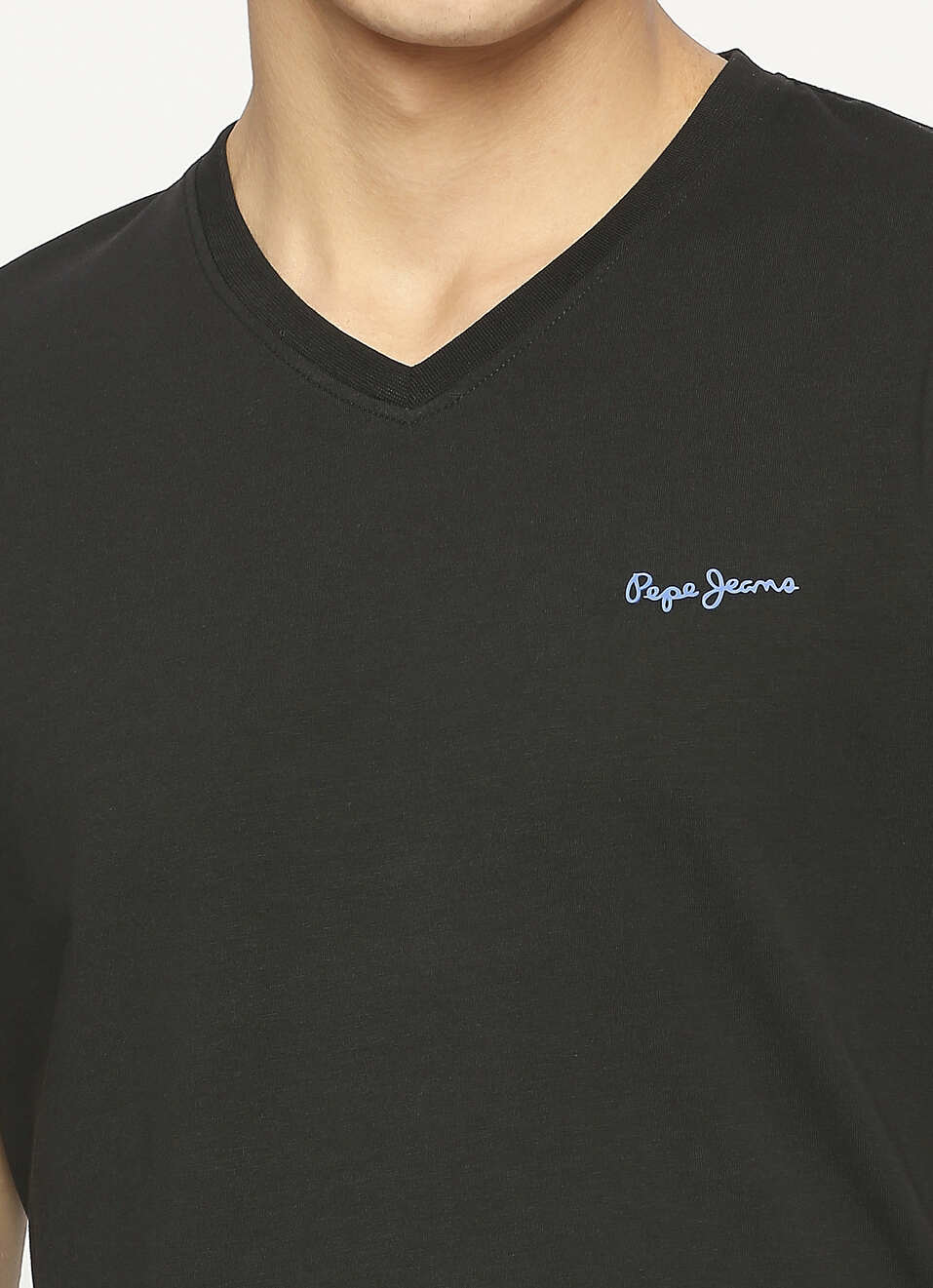 Men Black V Neck Short Sleeve T-shirt, , large image number 4