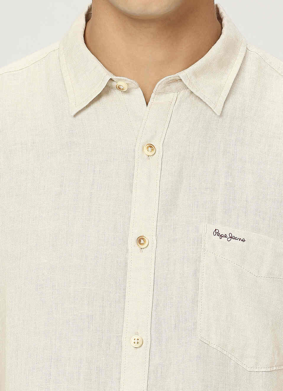 Men Beige Pure Linen Short Sleeve Shirt, , large image number 4