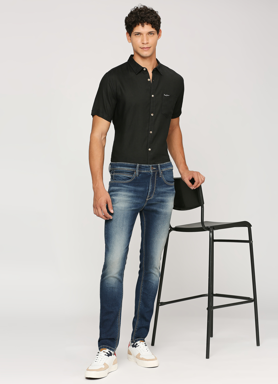 Men Black Pure Linen Short Sleeve Shirt, , large image number 0