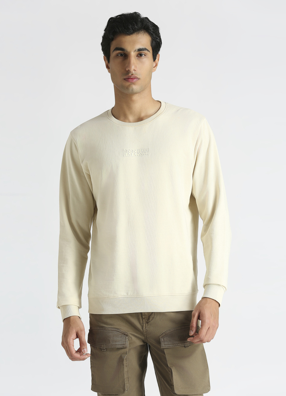 Ivory Crew Neck Full Sleeve Sweatshirt, , large image number 1