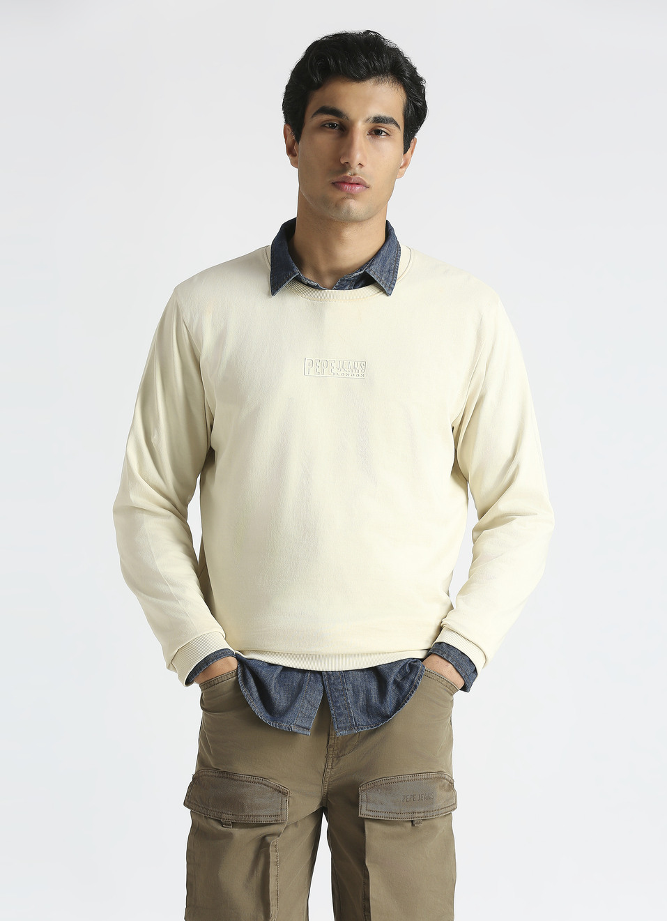 Ivory Crew Neck Full Sleeve Sweatshirt, , large image number 0