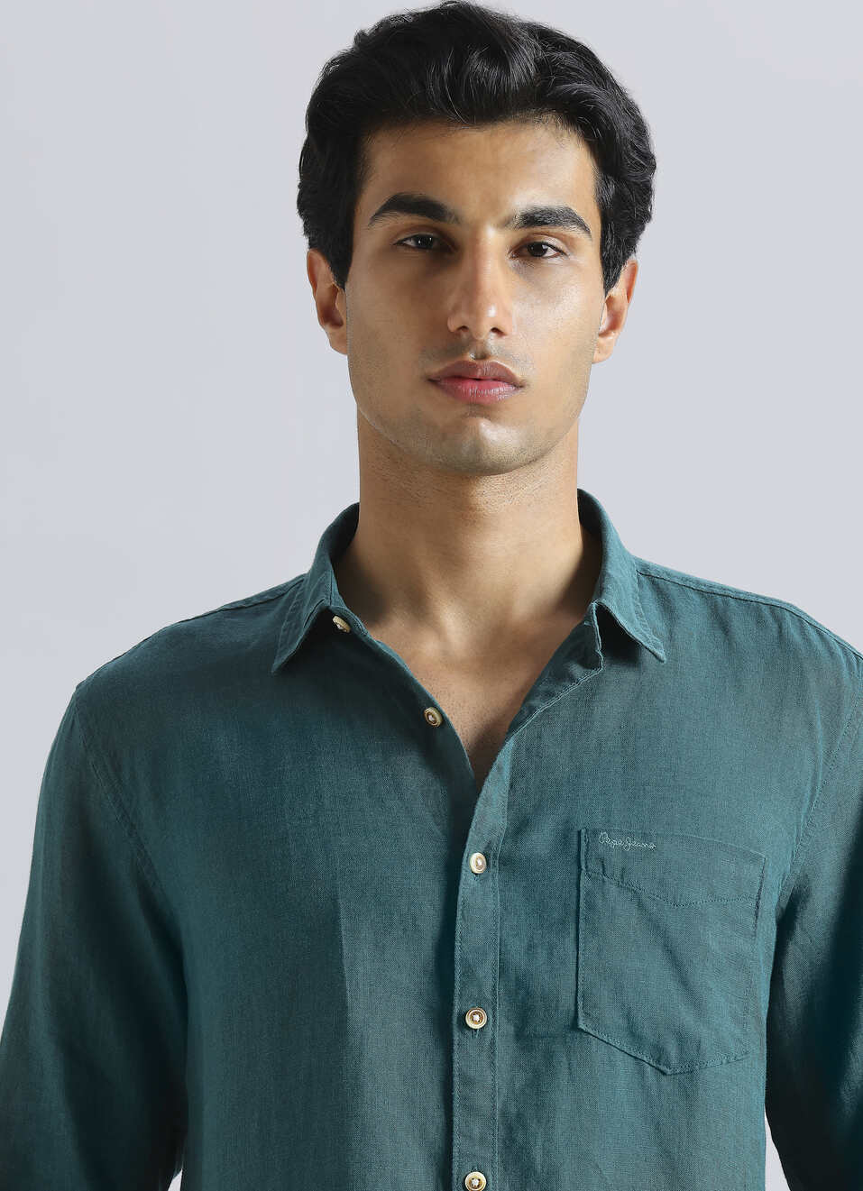 Men Dark Green Pure Linen Full Sleeve Shirt, , large image number 4