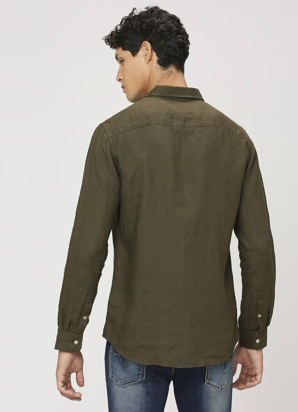 Men Green Pure Linen Full Sleeve Shirt, , large image number 2