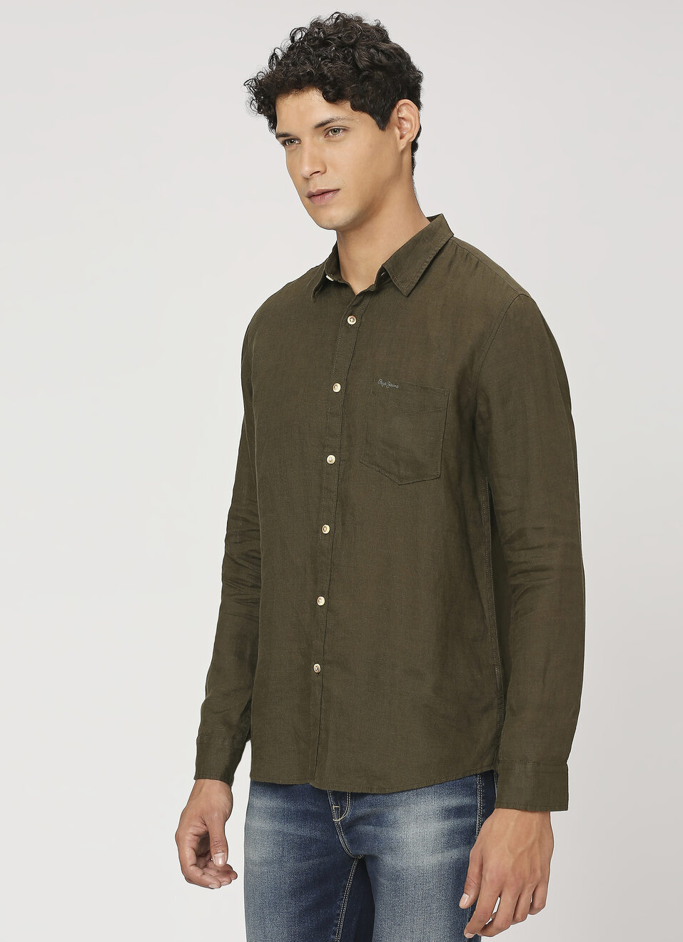 Men Green Pure Linen Full Sleeve Shirt, , large image number 3