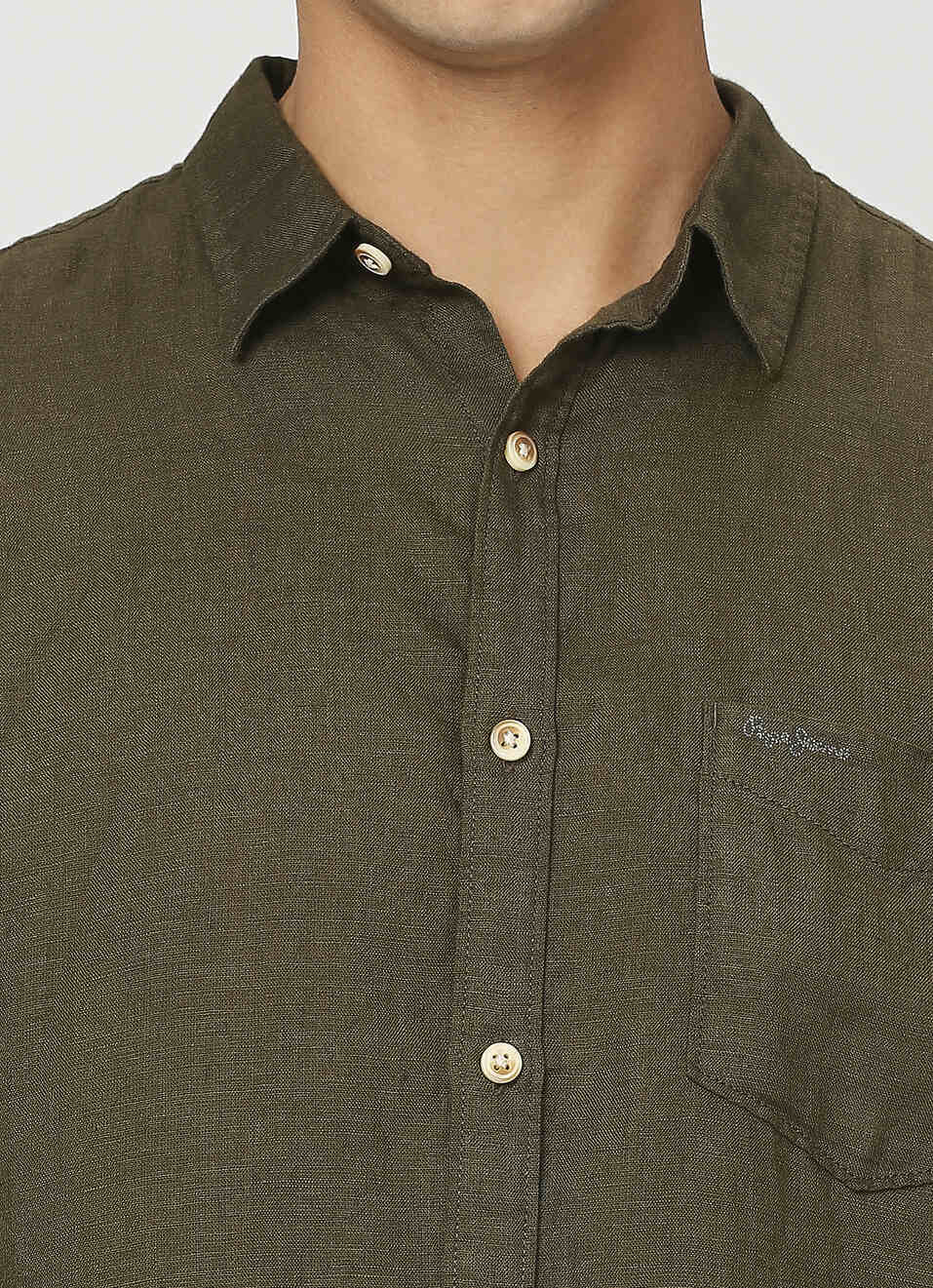 Men Green Pure Linen Full Sleeve Shirt, , large image number 4