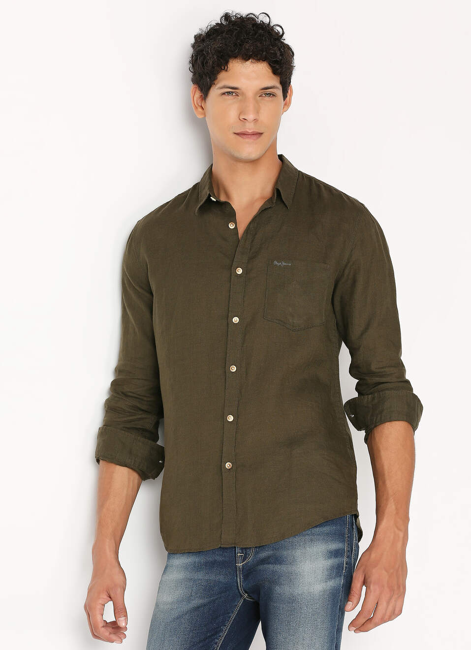 Men Green Pure Linen Full Sleeve Shirt, , large image number 5