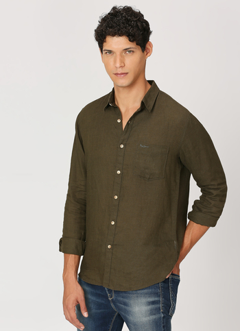 Men Green Pure Linen Full Sleeve Shirt