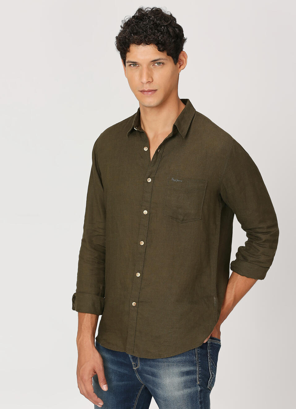 Men Green Pure Linen Full Sleeve Shirt, , large image number 0