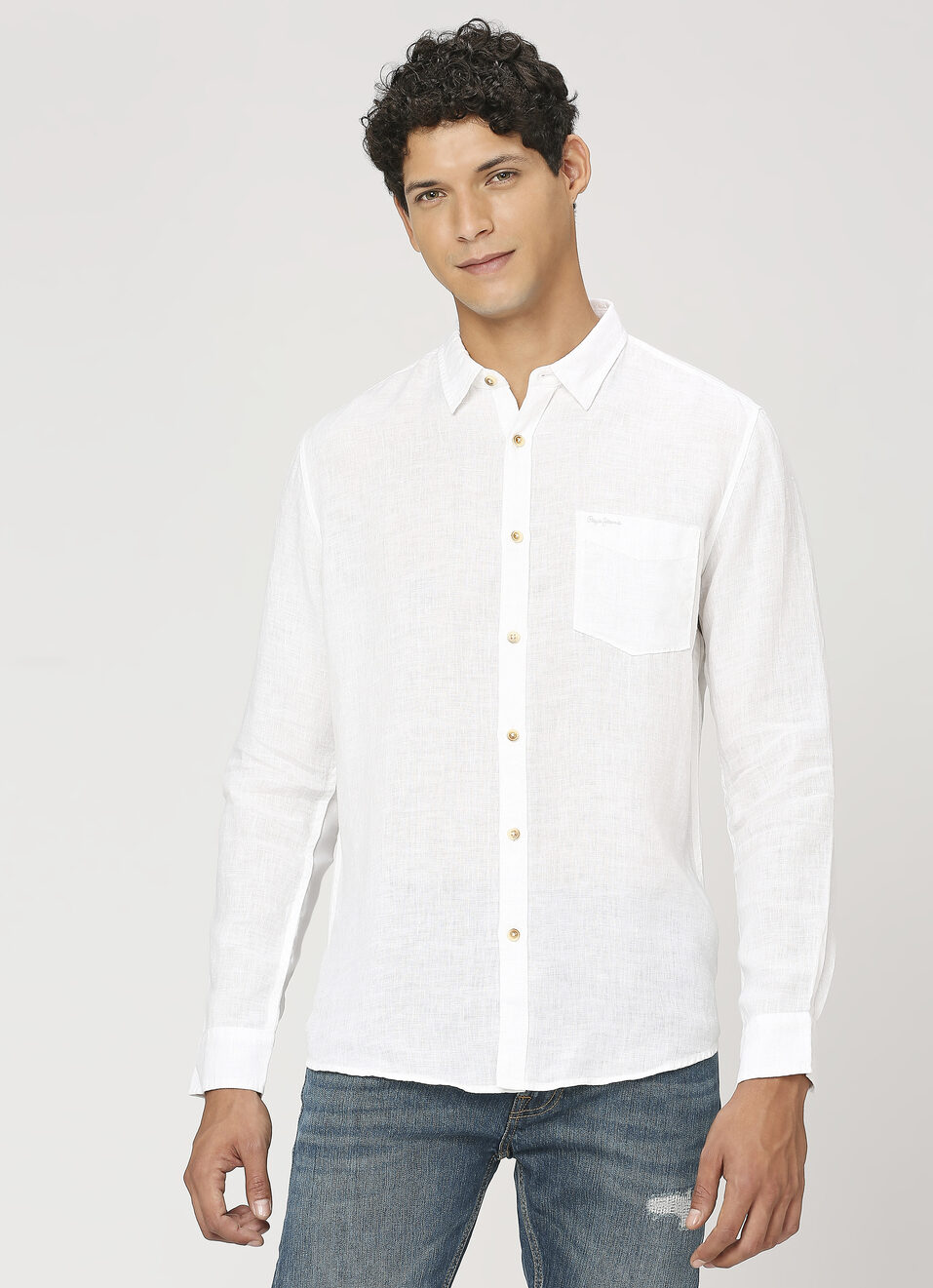 Men White Pure Linen Full Sleeve Shirt, , large image number 1
