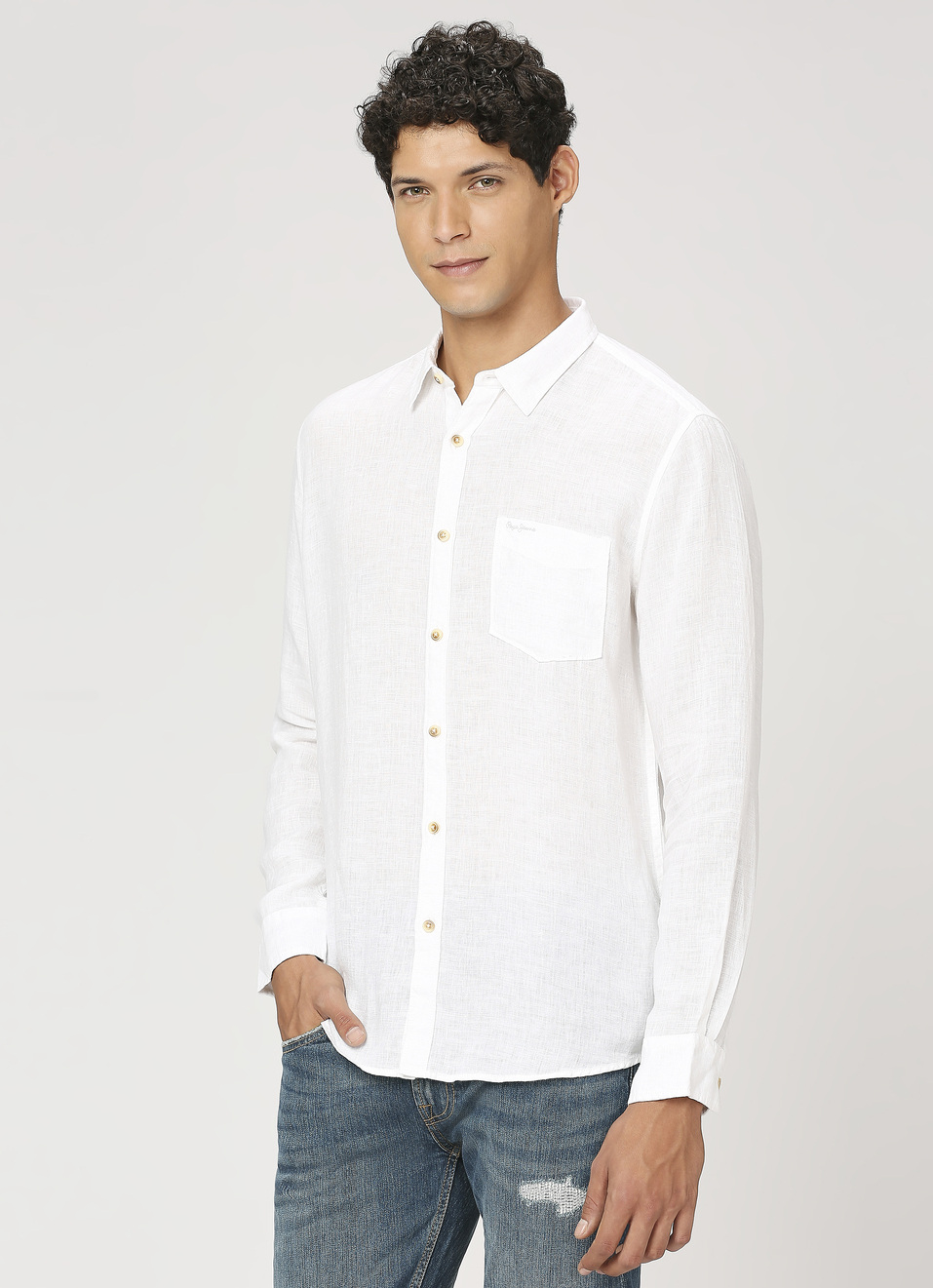 Men White Pure Linen Full Sleeve Shirt, , large image number 3