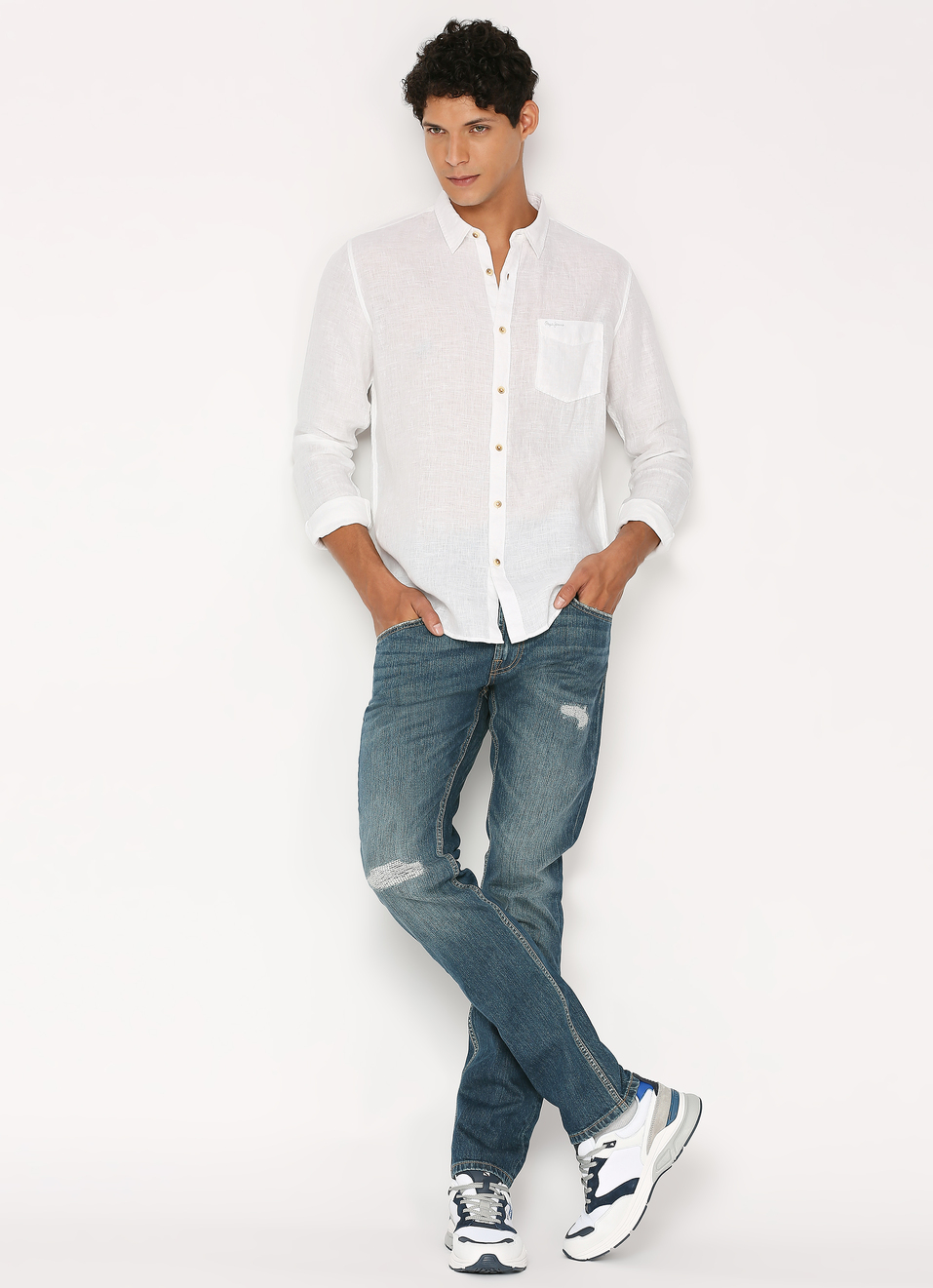 Men White Pure Linen Full Sleeve Shirt, , large image number 6