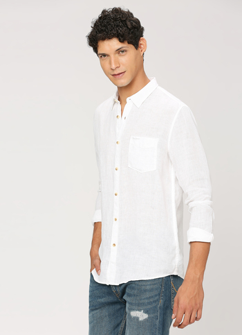 Men White Pure Linen Full Sleeve Shirt