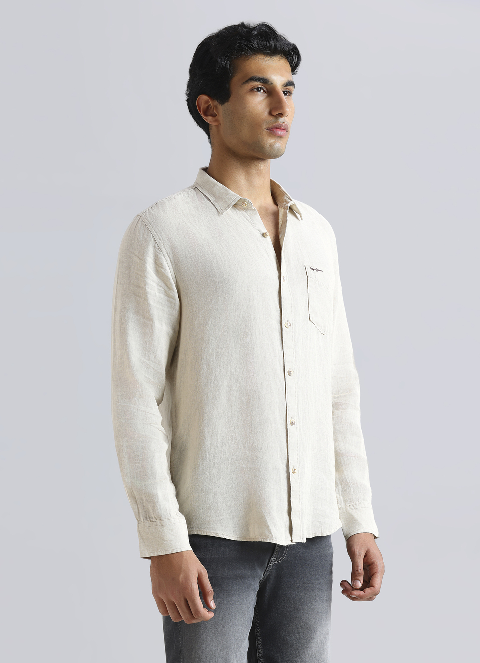 Men Beige Pure Linen Full Sleeve Shirt, , large image number 3