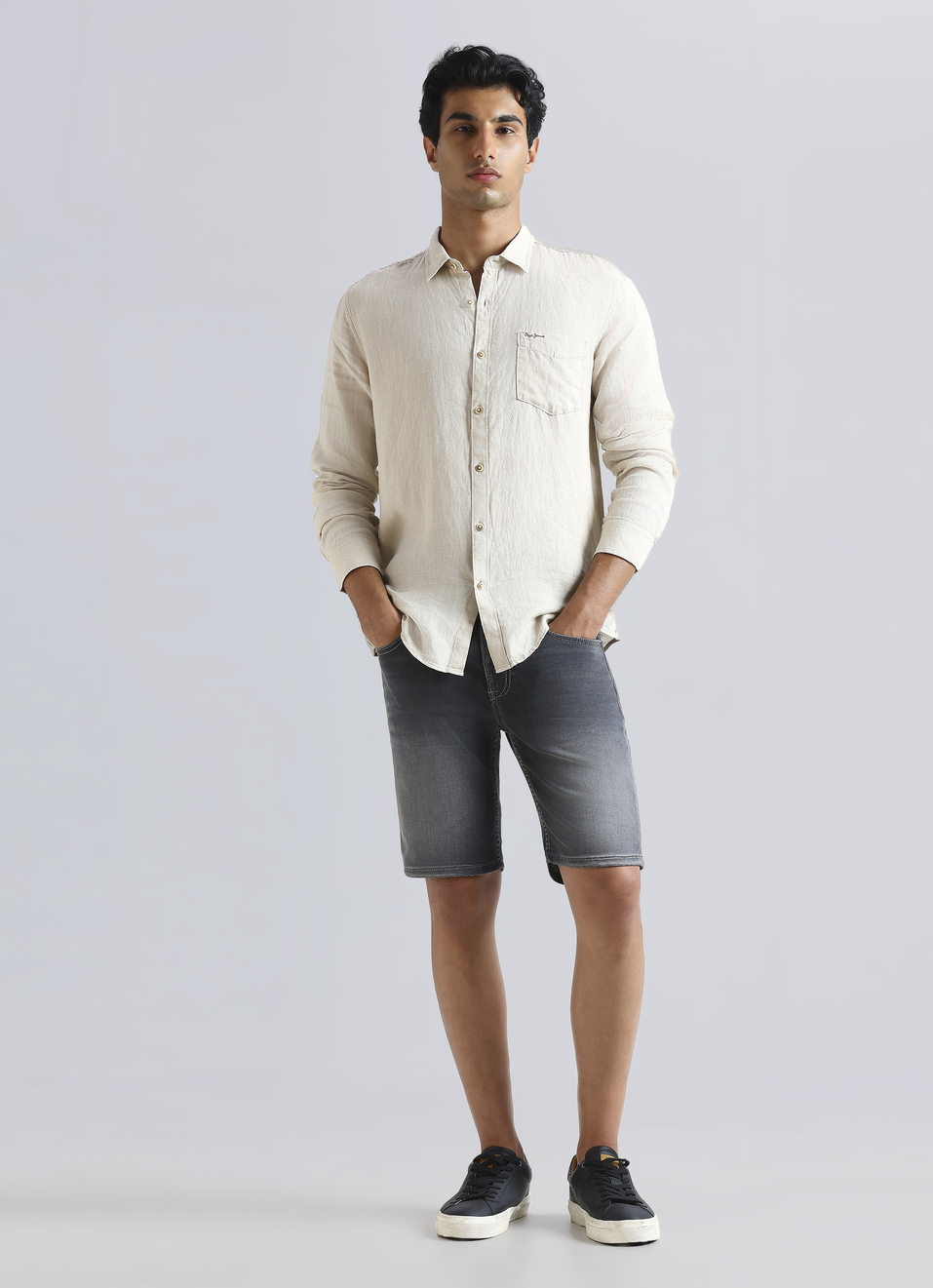 Men Beige Pure Linen Full Sleeve Shirt, , large image number 5