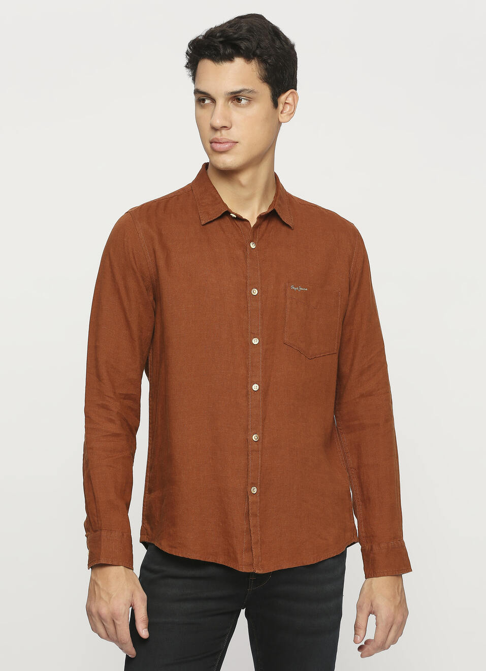 Men Brown Pure Linen Full Sleeve Shirt, , large image number 1