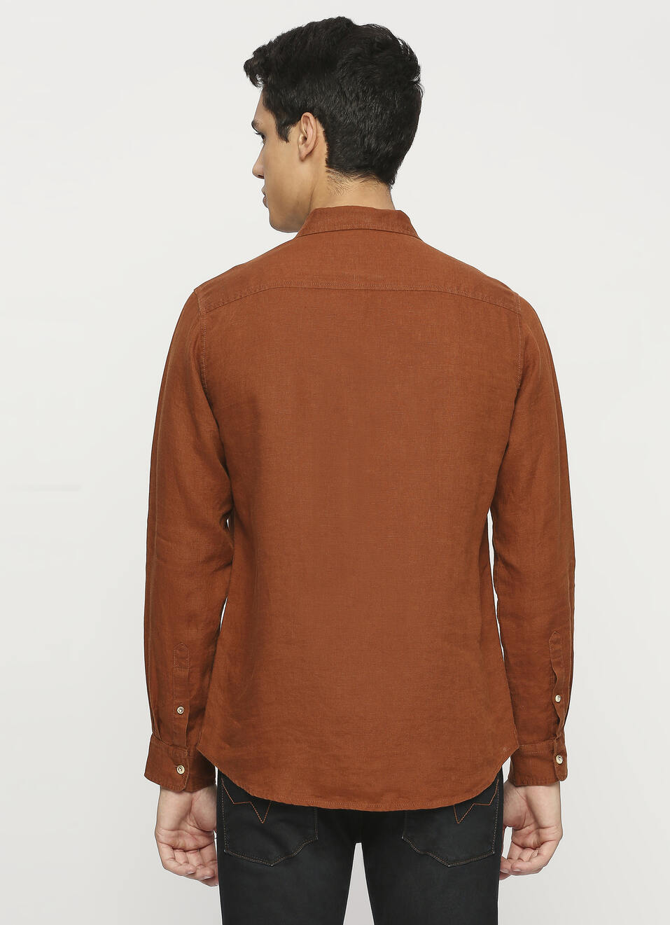 Men Brown Pure Linen Full Sleeve Shirt, , large image number 2