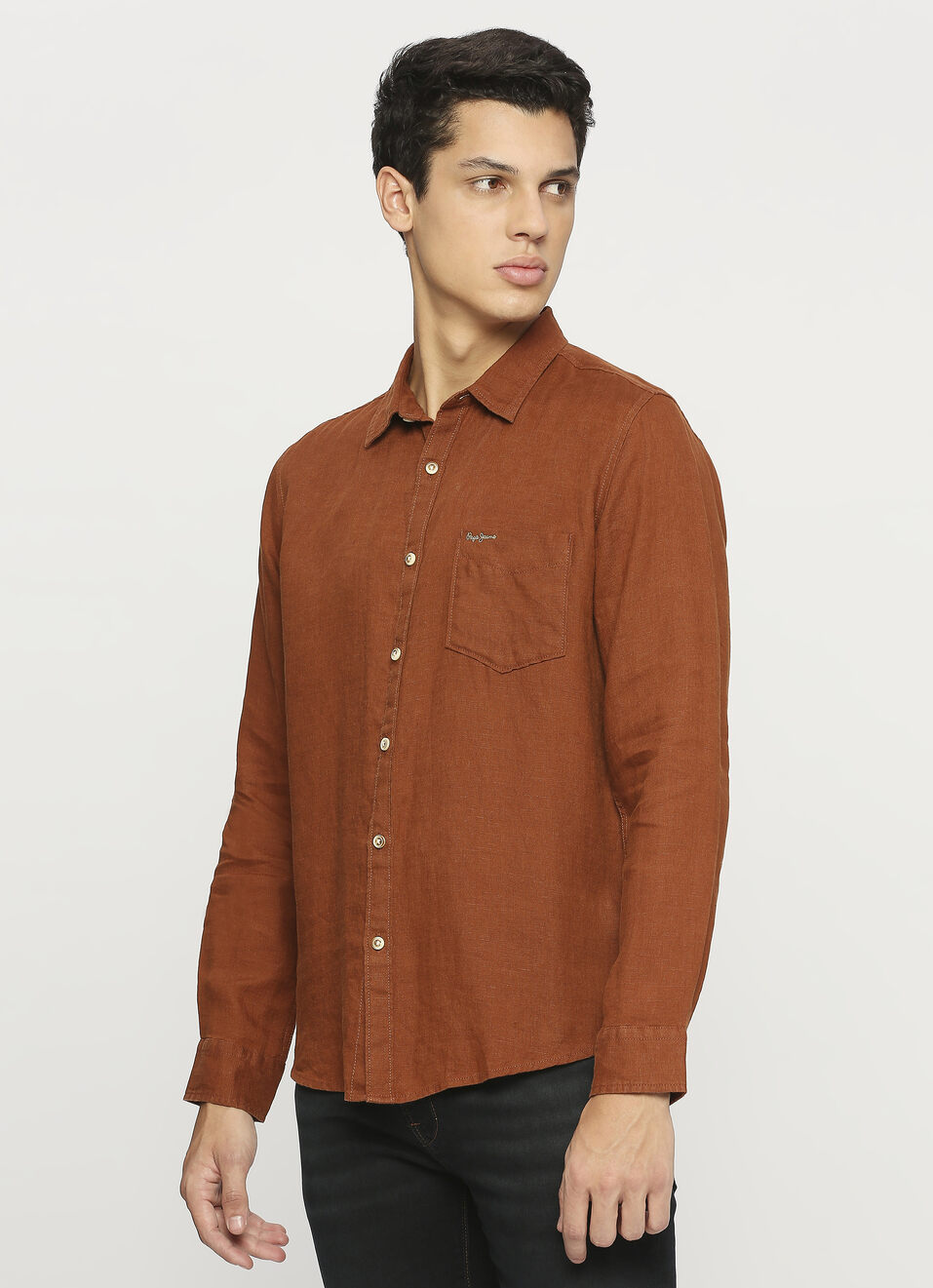 Men Brown Pure Linen Full Sleeve Shirt, , large image number 3