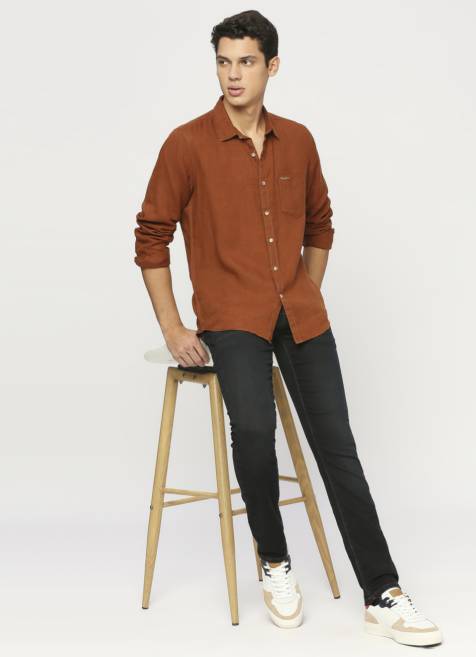Men Brown Pure Linen Full Sleeve Shirt, , large image number 0