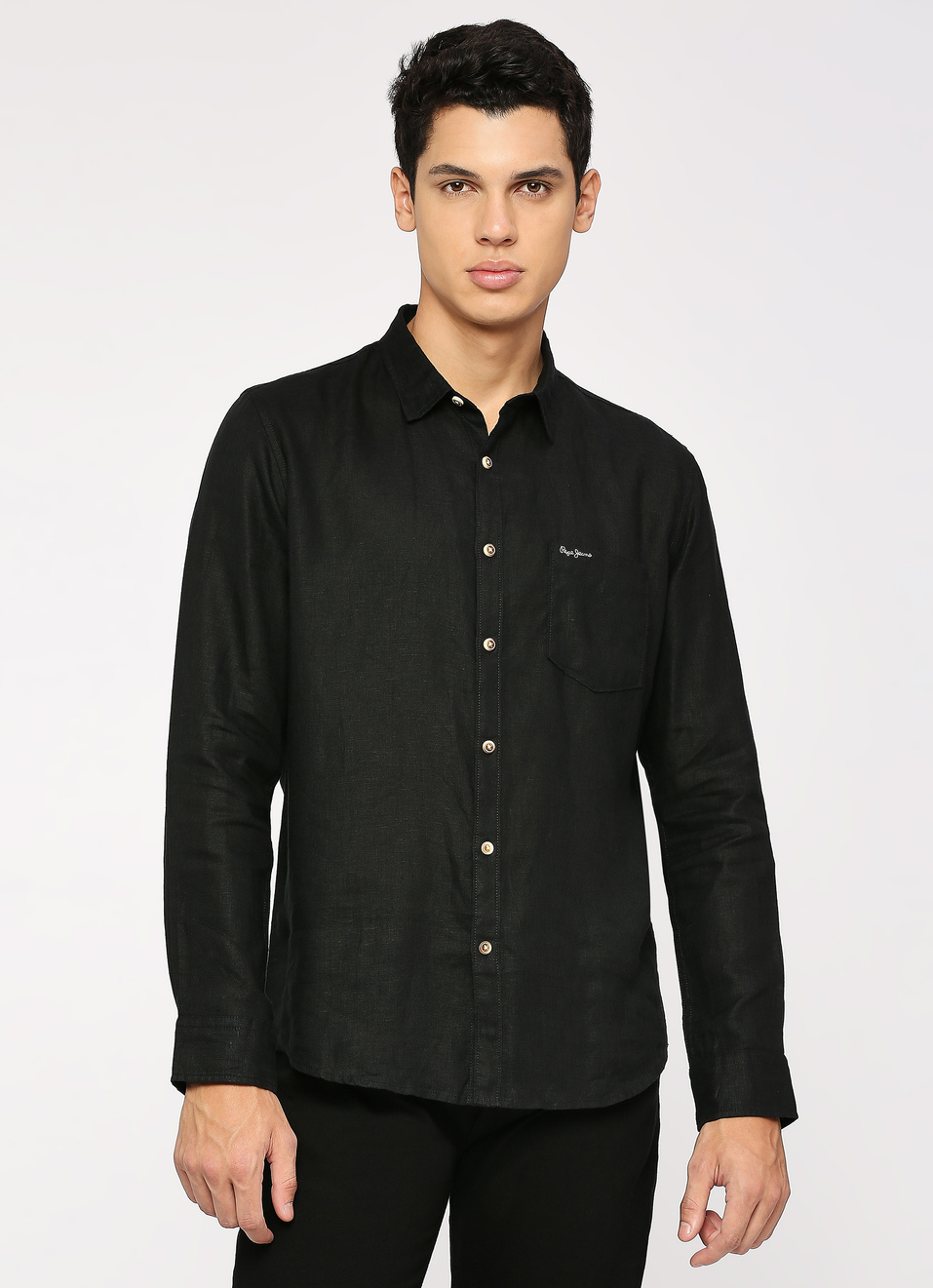 Men Black Pure Linen Full Sleeve Shirt, , large image number 1