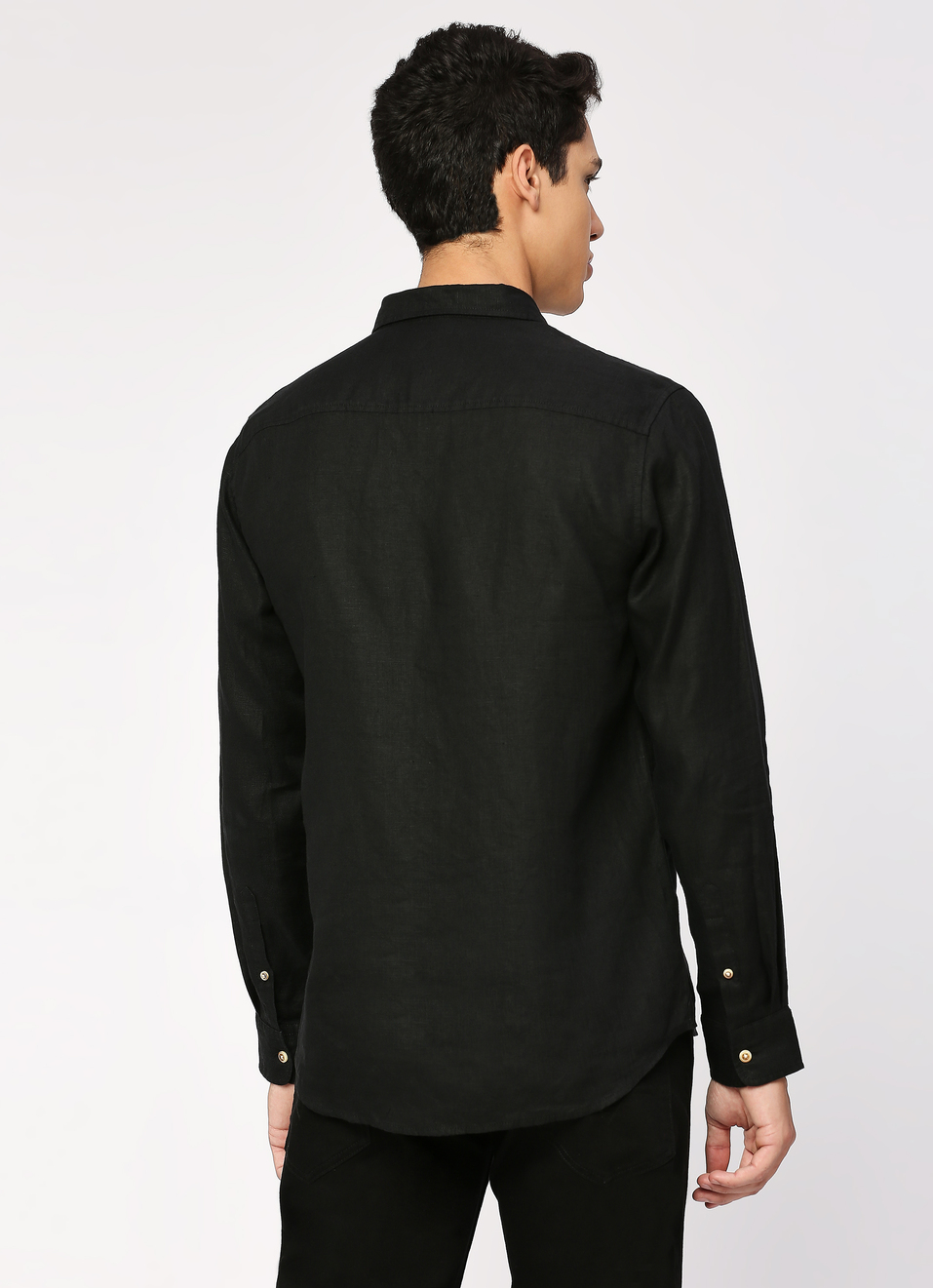 Men Black Pure Linen Full Sleeve Shirt, , large image number 2