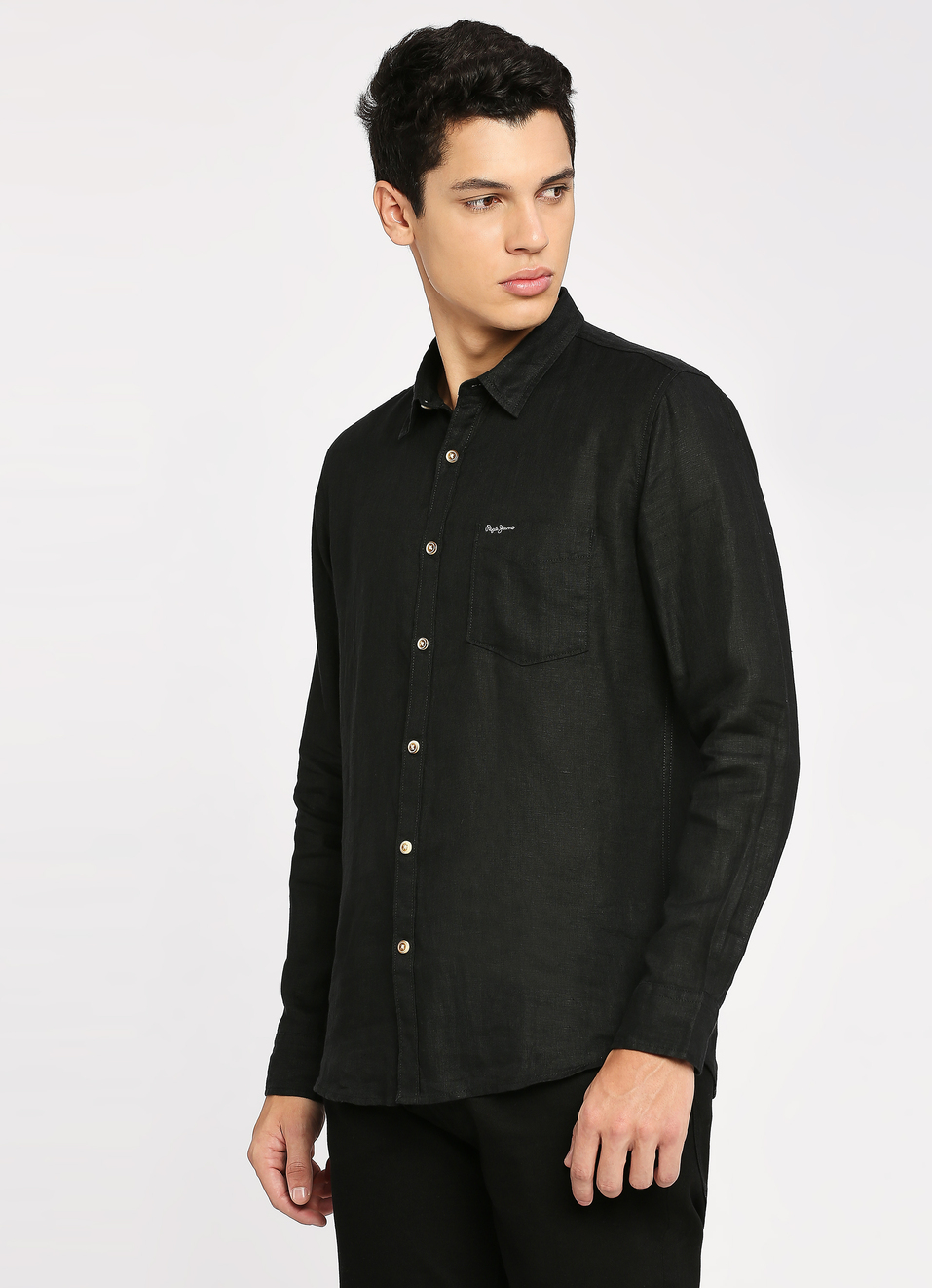 Men Black Pure Linen Full Sleeve Shirt, , large image number 3
