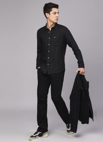 Men Black Pure Linen Full Sleeve Shirt