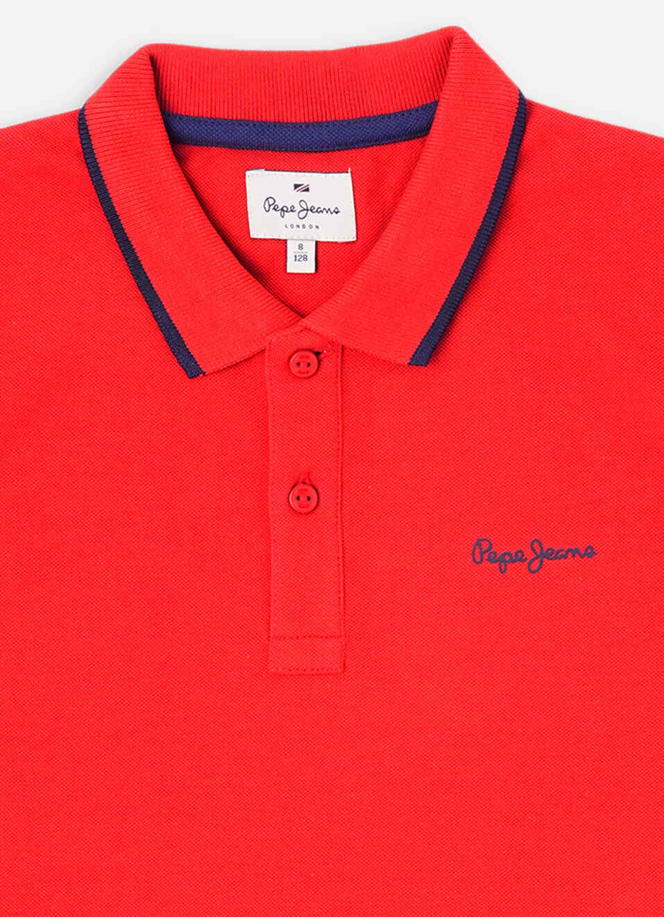Boys Red Ribbed Collar Short Sleeve Polo, , large image number 2