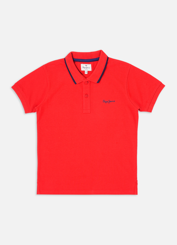 Boys Red Ribbed Collar Short Sleeve Polo