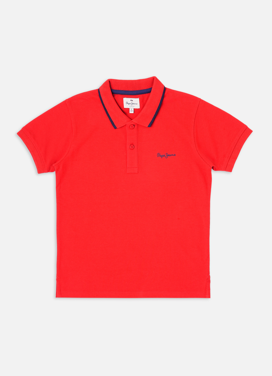 Boys Red Ribbed Collar Short Sleeve Polo, , large image number 0
