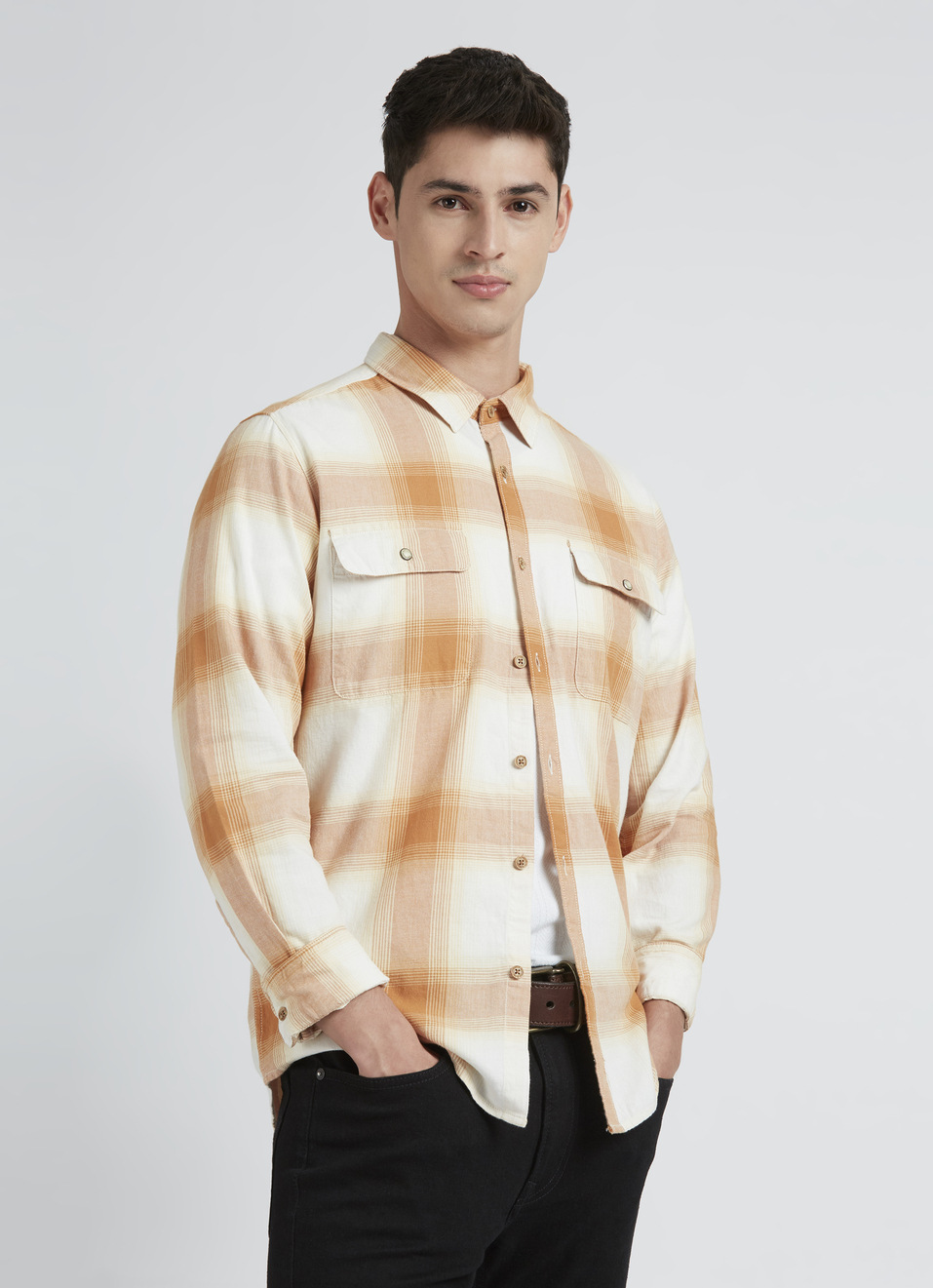 Beige Check Full Sleeve Shirt, , large image number 0