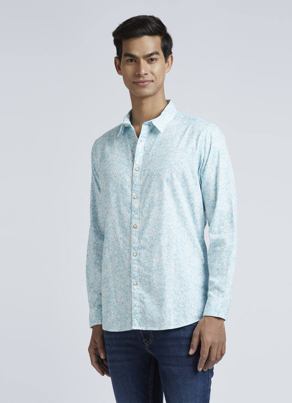 Blue Floral Print Full Sleeve Shirt, , large image number 3