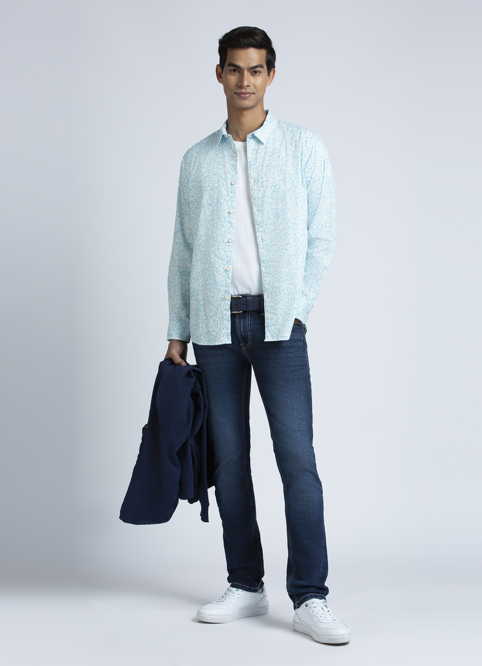 Blue Floral Print Full Sleeve Shirt, , large image number 5