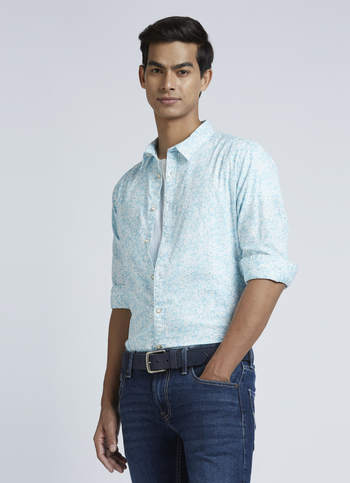 Blue Floral Print Full Sleeve Shirt